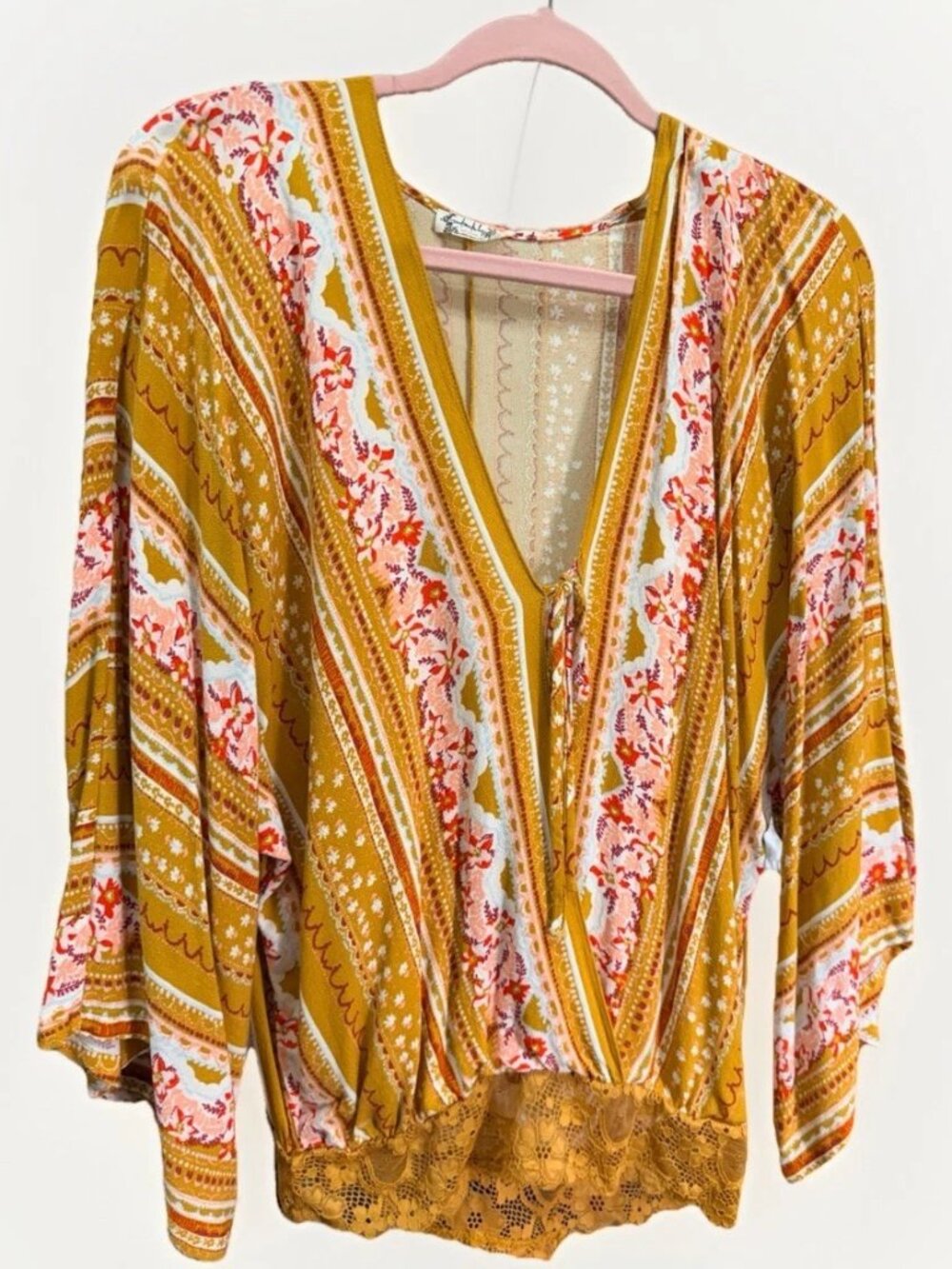 Free People For Your Gold Bell Sleeve Shirt S